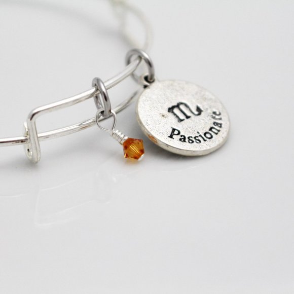 November Scorpio Adjustable Charm Bangle - Handmade Zodiac Bracelet - Picture 11 of 12